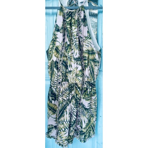 SUBOO  SEXY  CHIC  PINK GREEN PALM PRINT  HIGH NECK PLAYSUIT  ROMPER HALTER SZ6 - Picture 1 of 11